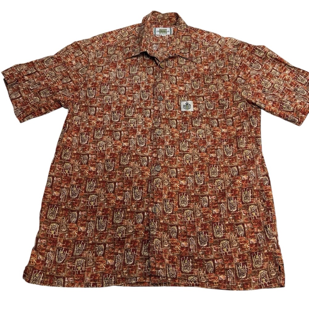 Duke Kahanamoku Men's M Hawaiian ALOHA SHIRT Tiki AOP Surfer Hawaii Luau Vintage